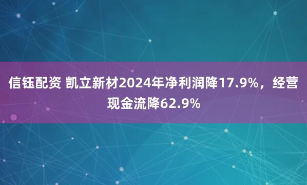 信钰配资 凯立新材2024年净利润降17.9%,经营现金流降62.9%